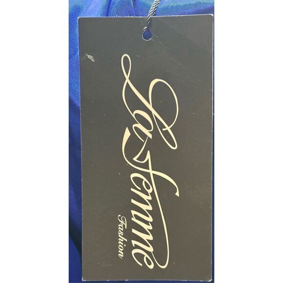 LA FEMME 29858 Long Stretch Satin Dress In Royal Blue NWT Size 8 - Picture 6 of 7